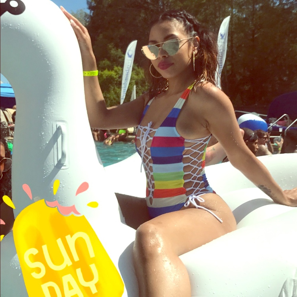 One piece, lace up bathing suit